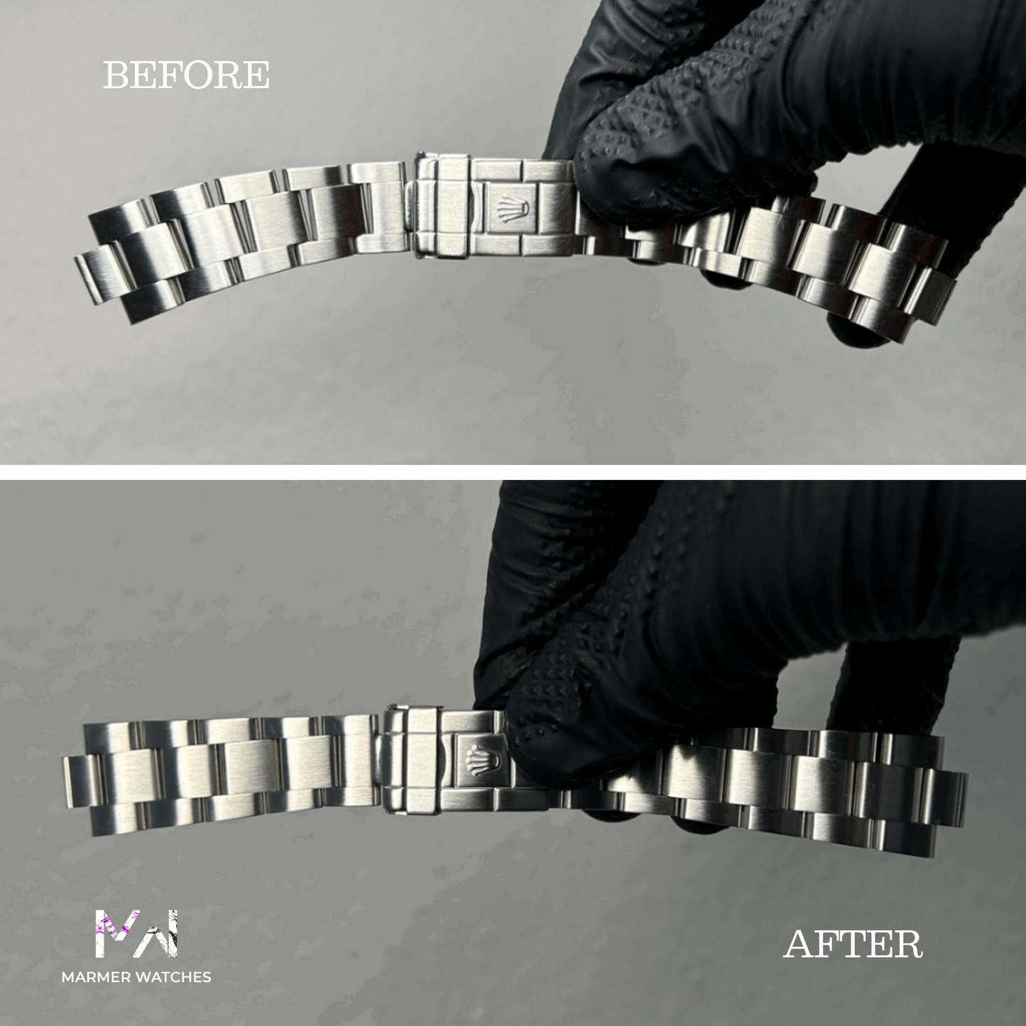 Before-and-After-Picture of a Rolex restoration 