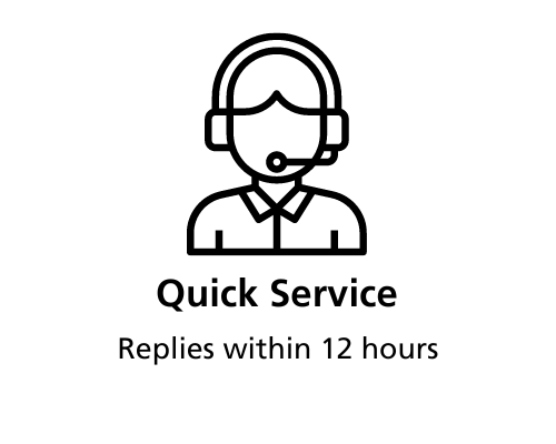 Graphic for quick service and replies within 12 hours.