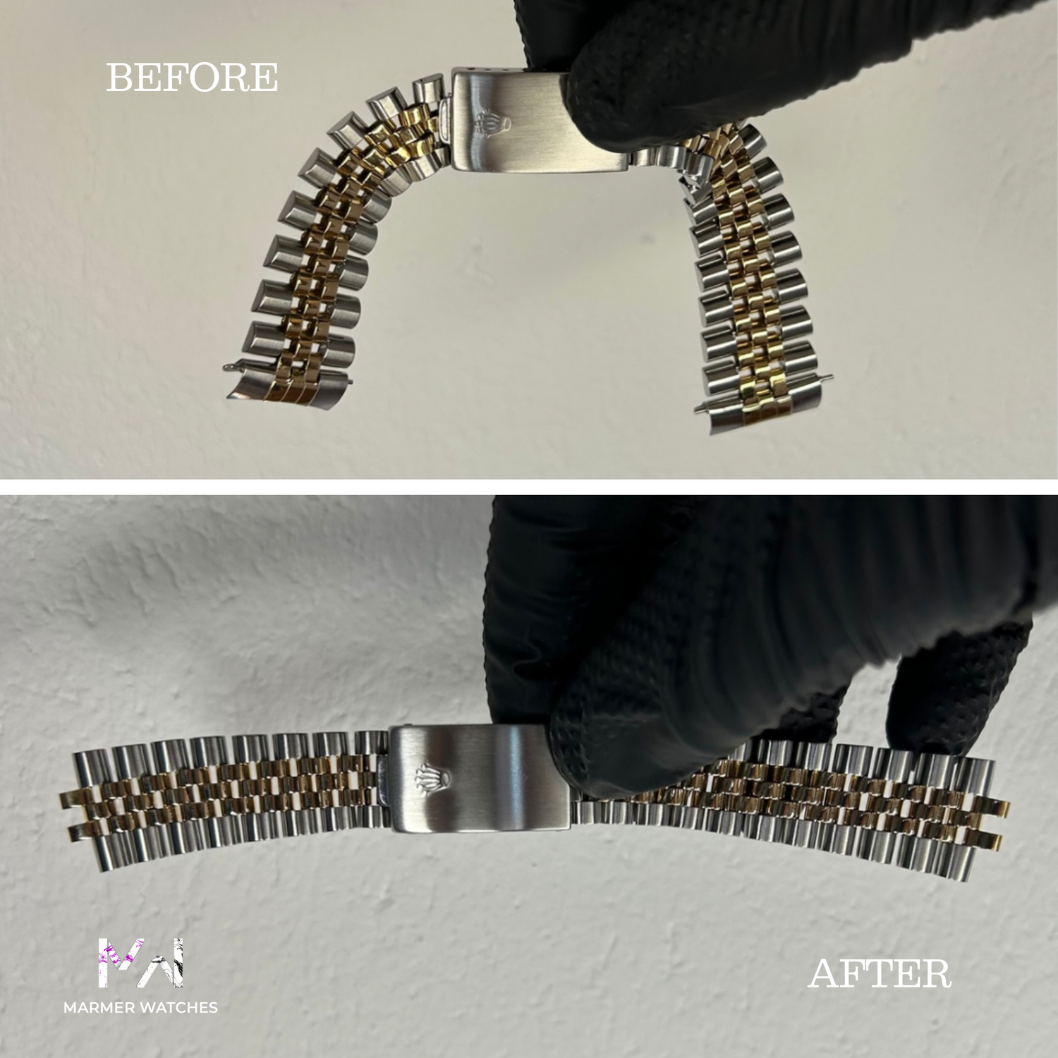 Before-and-After-Picture of a Rolex restoration 