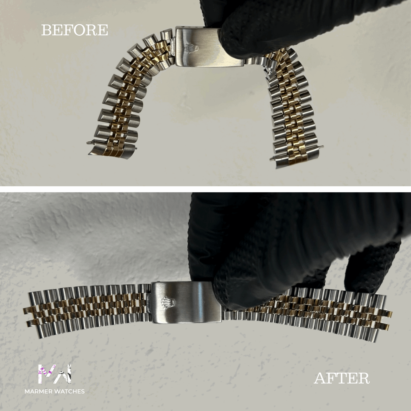 Before-and-After-Picture of a Rolex restoration 