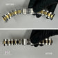 Before and after comparison of a Rolex Oyster watch bracelet restoration with Marmer Watches logo.